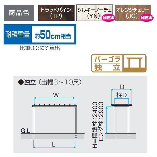 三協アルミ ナチュレ パーゴラタイプPD型 独立納まり 標準柱 1500タイプ 2.0間×10尺 関東間 単体TPPDAB-1210 