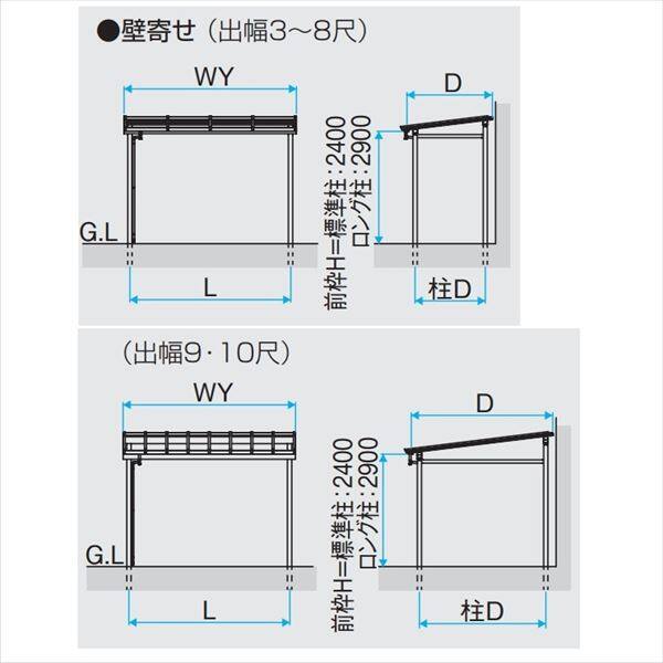 三協アルミ ナチュレ　テラスタイプNY型 壁寄せ納まり　ロング柱　600タイプ　1.5間×8尺 関東間 単体TPYAA-P-9080 屋根：ポリカーボネート板 