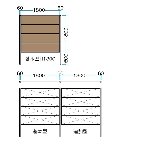 タカショー エバーアートボードフェンス 1型セット 片面 60角柱 H1800 基本型（両柱） エバーアートボードシック仕様 見切材:ステンカラー