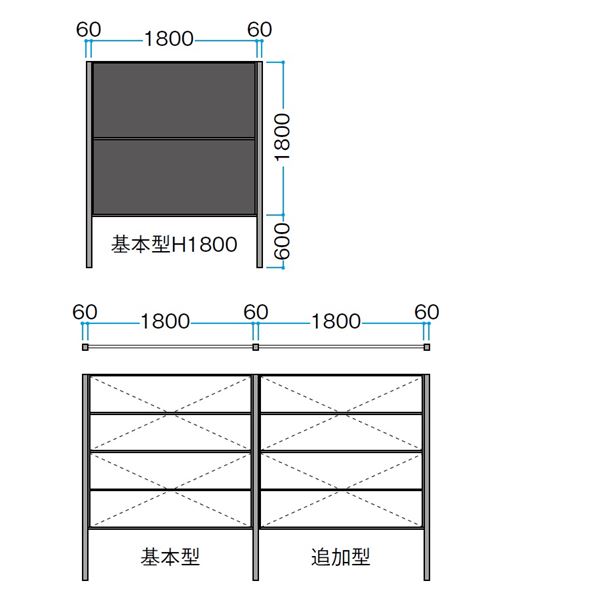 タカショー エバーアートボードフェンス 3型セット 両面 60角柱 H1800 基本型（両柱） エバーアートボード仕様 見切材:ステンカラー