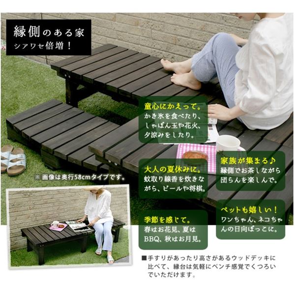 Sスタイル デッキ縁台180×58 3点セット ＃DE-18058-3PSET ダークブラウン 『濡れ縁』 