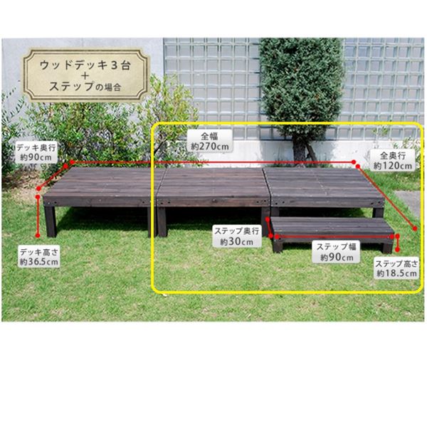 Sスタイル ユニットウッドデッキ harmonie（アルモニー）90×90 2個組 ステップ付 組立品 ＊ステップ ＃SDKIT9090-2PSTP-DBR ダークブラウン 『濡れ縁』 