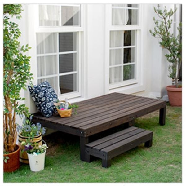 Sスタイル ユニットウッドデッキ harmonie（アルモニー）90×90 2個組 ステップ付 組立品 ＊ステップ ＃SDKIT9090-2PSTP-DBR ダークブラウン 『濡れ縁』 