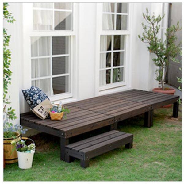 Sスタイル ユニットウッドデッキ harmonie（アルモニー）90×90 3個組 ステップ付 組立品 ＃SDKIT9090-3PSTP-DBR ダークブラウン 『濡れ縁』 