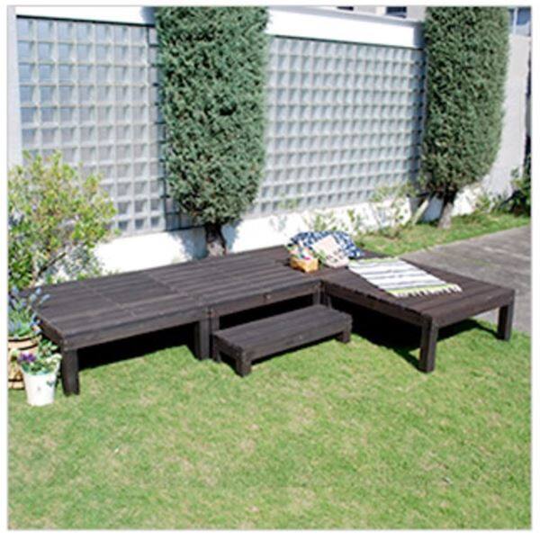 Sスタイル ユニットウッドデッキ harmonie（アルモニー）90×90 4個組 ステップ付 組立品 ＃SDKIT9090-4PSTP-DBR ダークブラウン 『濡れ縁』 