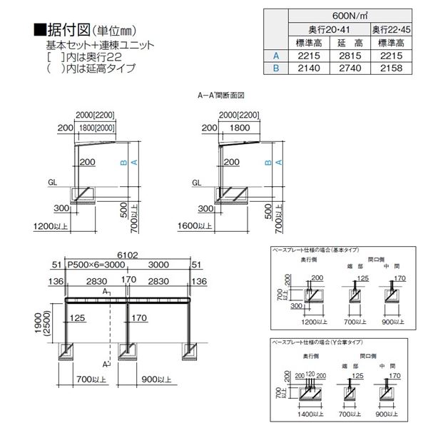 【法人様限定商品 個人宅・現場配送不可】四国化成 サイクルポート ルナ 積雪20cm共通 基本タイプ 連棟ユニット 標準高 ベースプレート式屋根材：アルミ板(不燃材)ステンカラー LNA-U2031 ＊連棟ユニット施工には基本セットの別途購入が必要です。 ステンカラー