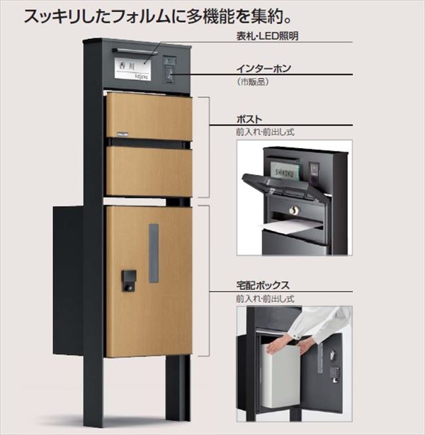 【法人様限定商品 個人宅・現場配送不可】四国化成 ソネット門柱1型 宅配ボックス付 独立式 目隠しパネル仕様 『機能門柱 機能ポール』 
