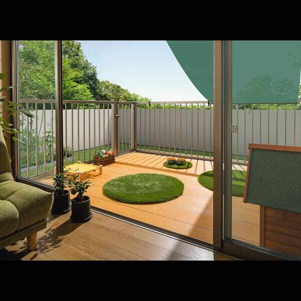 三協アルミ オルネ 庭置き式 フルクローズ たてスリット 関東間 2.0間×6尺 人工木（単色） 『後付バルコニー ウッドデッキ リフォーム向け アルミ製』 人工木（単色）