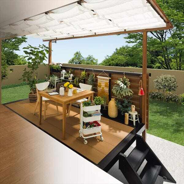 三協アルミ オルネ 庭置き式 サイドオープン 横格子 関東間 1.5間×3尺 塩ビデッキ 『後付バルコニー ウッドデッキ リフォーム向け アルミ製』 塩ビデッキ