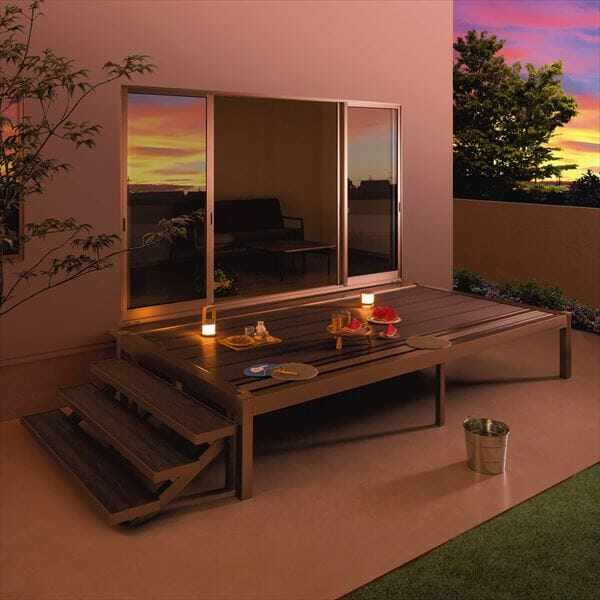 三協アルミ オルネ ステージタイプ(縁台) 関東間 2.0間×3尺 塩ビデッキ 『後付バルコニー ウッドデッキ リフォーム向け アルミ製』 塩ビデッキ