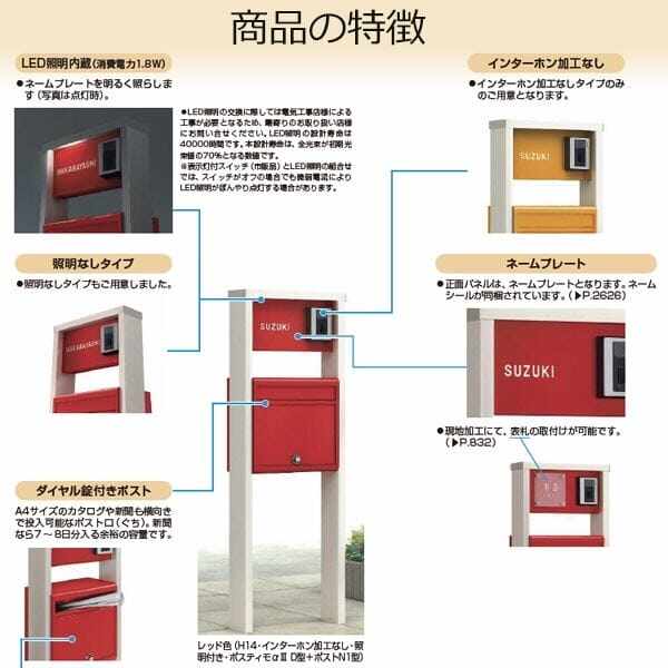 YKKAP ポスティモα3 D型 H12 照明なし ポストN1型（前入・前出し）タイプ NMB-3D ♯表札はネームシールとなります 『機能門柱 機能ポール』 