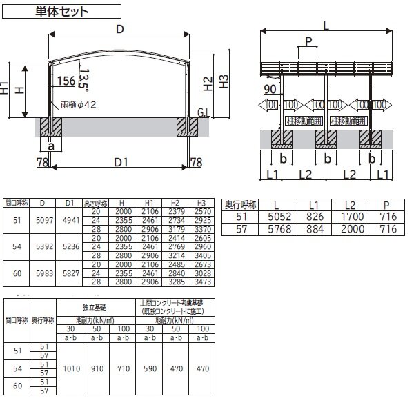 【商品のみ】カーポート 2台用 YKKAP YKK  アリュース 1500タイプ  単体セット 57-54L ハイロング柱 屋根/熱線遮断ポリカーボネート板 奥行:5768mm×幅:5392mm 有効高:2800mm　柱6本　 