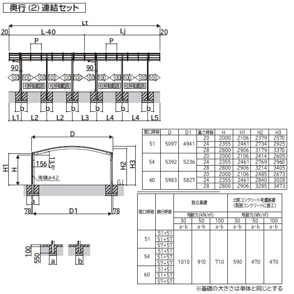 【商品のみ】カーポート 4台用 YKKAP YKK アリュース 1500タイプ  J57・57-54L ハイロング柱 屋根/熱線遮断ポリカーボネート板 奥行:11496mm×幅:5392mm 有効高:2800mm　柱12本 