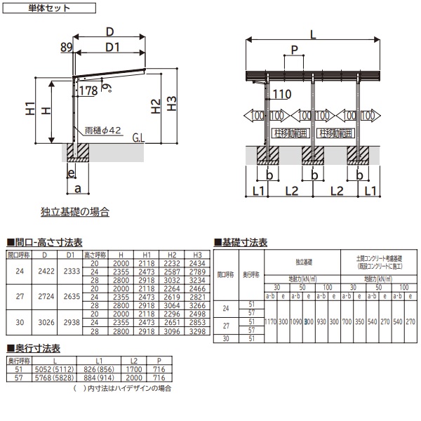 【商品のみ】カーポート 1台用 YKKAPエフルージュFIRST 1500タイプ 複合カラー 単体セット 51-27L ハイロング柱 屋根/ポリカーボネート板 奥行:5052mm×幅:2724mm  有効高:2800mm　柱3本 
