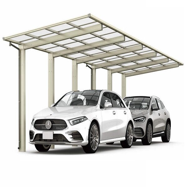 【商品のみ】カーポート 2台用 YKKAP YKK  エフルージュFIRST 1500タイプ 複合カラー 奥行(2)連結セット J51･51-27 標準柱 屋根/熱線遮断ポリカーボネート板 奥行:10064mm×幅:2724mm 有効高:2200mm 柱6本 