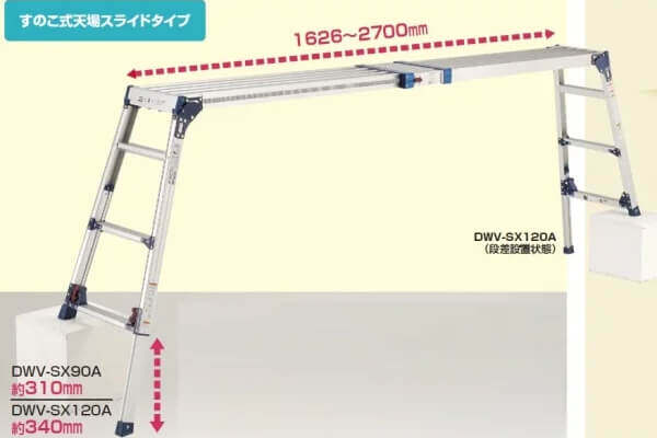 四脚アジャス式足場台DWVすのこ式天場スライドタイプ